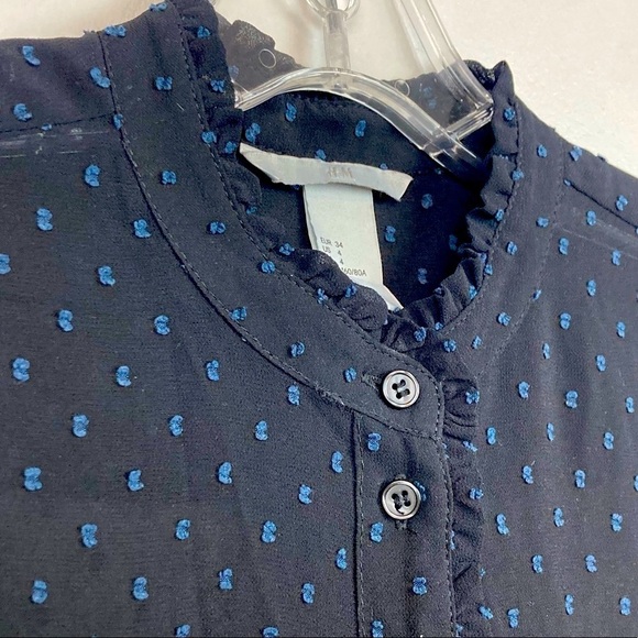 H&M Sheer Clip Dot Button Down High Neck Ruffle Detail Blouse - Picture 4 of 14